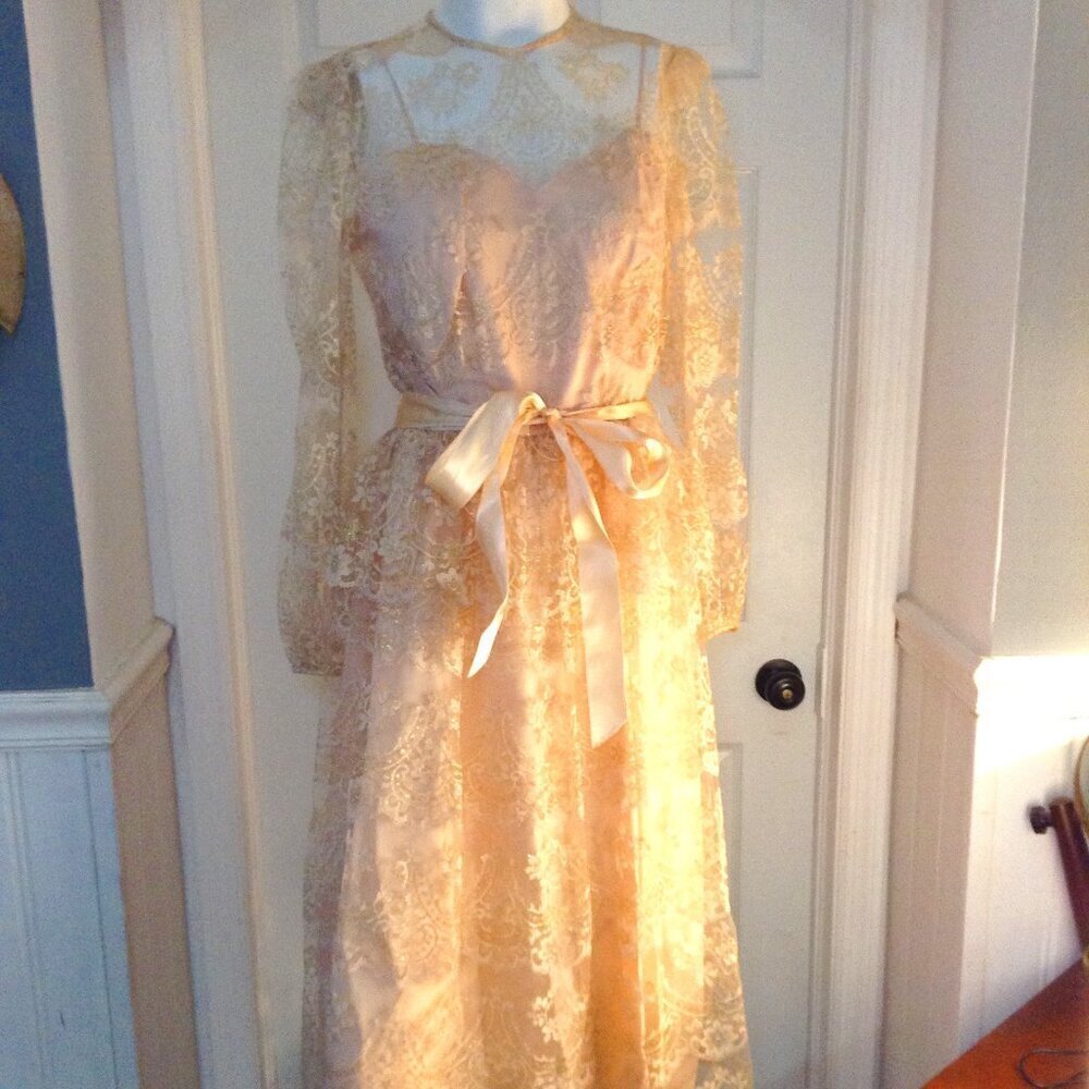 VINTAGE Jo Ed Sophisticates, Tea Length, Bridesmaid, Lace, Lined, Cinderella